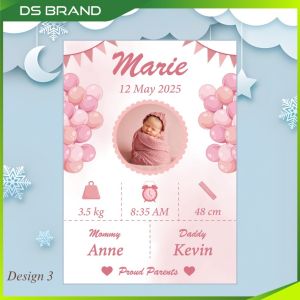 Baby Bio Frame Acrylic Custom Newborn Keepsake DS Brand K