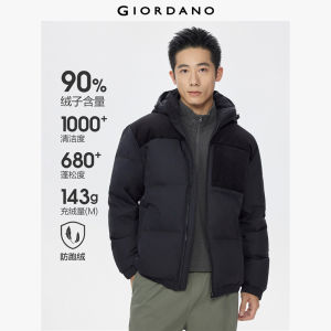 Giordano Men Corduroy spliced hooded duck down jacket Free Shipping 01075718
