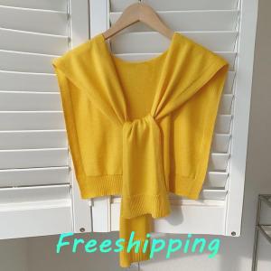 baoxue Korean Knitted Shawl Summer Air Conditioning Collar Neck Guard Knit Thin Knotted Cape Shoulder Scarf For Women