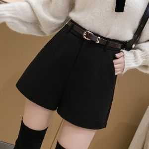 2025年新款阔腿裤女秋冬款黑色毛呢短裤高腰百搭显瘦小个子靴裤潮