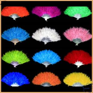Follow Get More【Metonna】 9 Colors New Costume Wedding Showgirl Dance Folding Hand Feather Fan Fancy