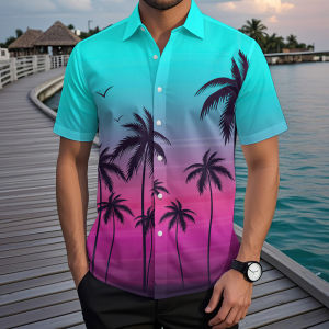 ZEEMIN Hawaiian Shirt For Men Palm Tree Print Summer Casual Lapel Short Sleeve Shirts Male Outdoor Travel Oversized Clothing Streetwear