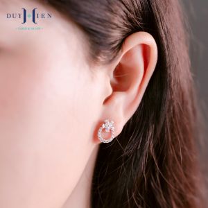 Bông Tai Bạc Nữ Duy Hiển Kiểu Nụ Hình Hoa Gắn Vòng Tròn Siêu Xinh Xắn