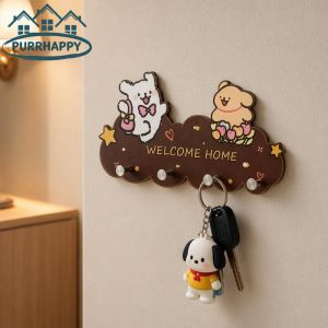 Purrhappy Keranixy Wall Key Rack No Drill Puppy Hook Holder Entrance Door Organizer Hanger With Storage