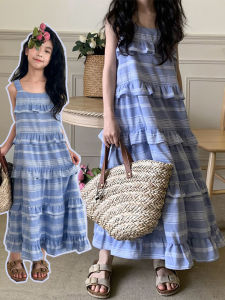 LSSHOW Princess Style Cotton Blend Dress for Girls Summer New Arrival Fashionable Rainbow Skirt for Kids