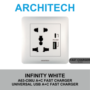 ARCHITECH A63-C06U A+CFAST CHARGING INFINITY White Stop Kontak - Universal A+CFAST