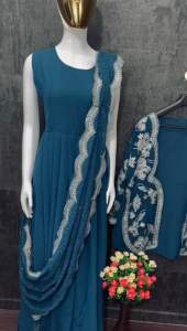 LAUNCHING NEW DESIGNER BOLLYWOOD KOTI WITH GOWN CHINE STITCH WORK DRESS