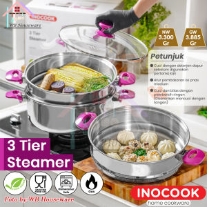 Panci susun 3 / panci susun 30cm / SUPER STEAMER 30CM INOCOOK / STEAMER SUSUN STAINLESS Handle Magenta