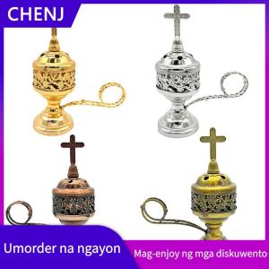 CHENJ Vintage Metal Cross Incense Indoor Sandalwood Hollow Charcoal Incense Ornament Home Church Decoration