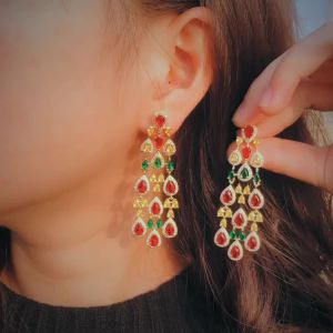 FCSEQUITO Gorgeous Colorful Cubic Zircon Water Drop Long Tassel Earrings for Women Bohemian Jewelry Summer Fashion SE369