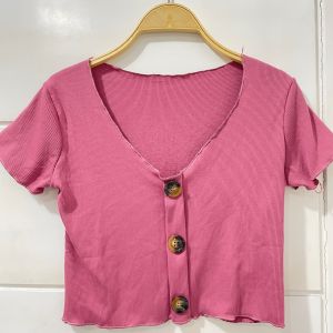 Atasan Crop top Wanita Rib Button / Kaos Neci Wanita / Crop Top Neci kancing / Crop Top Knit /Baju crop wanita 3654