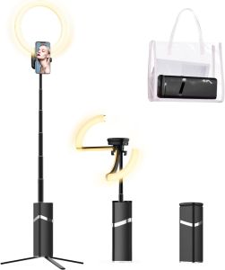 Portable Ring Light with Stand 4000mAh Battery Operated Cordless 10" Foldable Travel Ring Light 79" Tripod Stand for Video Conference/Selfie/Live Stream/Makeup