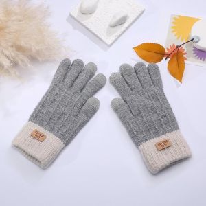QIANHUAHOU Solid Color Knitted Gloves Thickened Anti slip Warm Mittens Casual Touchscreen Winter Gloves Outdoor Riding