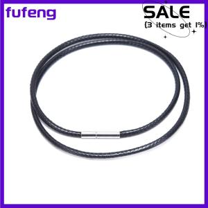 fufeng Black Wax Leather Cord Stainless Steel Rotary Clasp Necklace Choker Rope Jewelry