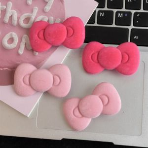 HOUMENG Bowknot Velvet Hairpin Flocking Kitty Cat Side Clip Creative Pink Bow Hair Clip Girls
