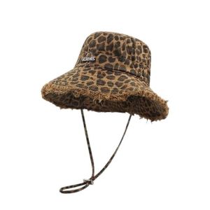 BEAUTYLADIES ภาษาเกาหลี หมวกบักเก็ตลายเสือดาว ปีกกว้าง ผ้ายีนส์ หมวกชาวประมง ย้อนยุค บูเล่ หมวกกันแดด ผู้หญิง