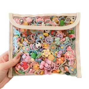 50PCS Mini Hair Clips Set Cute Elastic Rubber band Cartoon Rope Hair Accessories for baby Girls