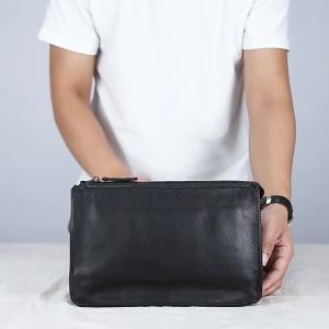 NASVA Mens Genuine Leather Clutch Bag With Wristlet Retro Envelope Bag TopLayer Cowhide Handbag Purse Fashion Clutch Bag2026