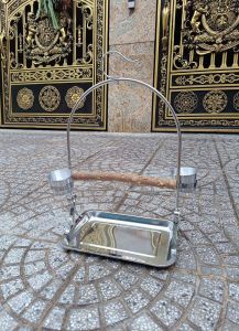 1 cầu đứng nhỏ thanh ngang gỗ gạo kèm xích nhuyễn 0.8 và vòng chân cho mọi dòng vẹt