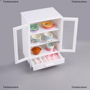 [COD] Technicolore 1Set Miniature White Cupboard Display Cabinet Storage Lockers +ornament Furniture Model Decor Toy DollHouse Accessories