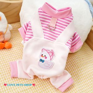 Áo sọc liền quần cho Chó Mèo bằng vải nỉ có khoen móc dây dắt (mẫu mới) - Love Pets Shop
