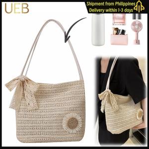 【UEB】Women Straw Woven Shoulder Bag Large Capacity Underarm Purse Female Top Handle Bag for Daily Travel Work