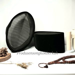 NEW!!!! Peci Songkok POLOS Hitam Full AC full jaring tinggi 9 cm