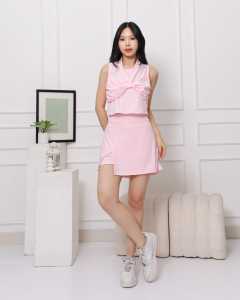 LONAIRE PREMIUM ACTIVEWEAR - Lynne Set Wanita Blush Charm Hyget Spandex – Atasan Twist Crop + Rok Celana Sporty Outfit Gym & Casual