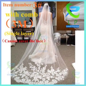 【Ready Stock】Kuhong White Cathedral Length Lace Edge Bride Wedding Bridal Long Veil with Comb