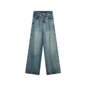 Retro American Wide-leg Jeans For Women High Waist Loose Straight-leg SlimPants TrendyAndVersatile Washed Retro Jeans
