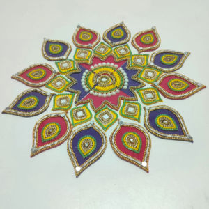 Reusable Acrylic Rangoli Set 29-Piece Set | Handmade Kundan & Stone Rangoli for Deepavali Pooja & Festive Floor Decor | Approx 10 Inch