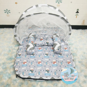Kasur Bayi Kelambu Lipat / Tempat Tidur Bayi Lipat - Set Bantal Guling Free Tas Mika