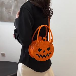 กระเป๋าฟักทองฮาโลวีนสำหรับงานปาร์ตี้ธีม กระเป๋าสะพายไหล่ปีศาจสุดน่ารัก หนัง PU กระเป๋าสะพายข้าง อุปกรณ์เสริมฮาโลวีนที่สนุกสนาน