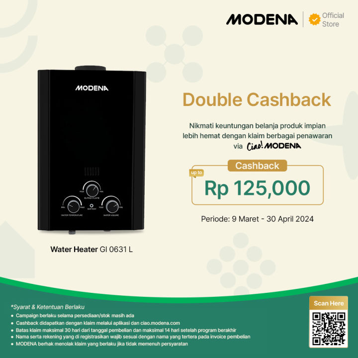 MODENA Tankless Gas Instant - GI 0631 L (Kapasitas 6 Liter) | Lazada ...