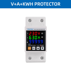 Din Rail Dual Display Adjustable Over Voltage Current and Under Voltage Protective Device Protector Relay 63A 220V 230V Kwh Energy Meter