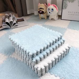 5pcs 30cm Plush Puzzle Mat Shaggy Velvet Carpet Home Decor Kids Room Floor Mats