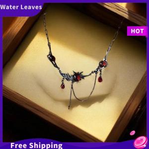 [Water]Hot Sale Freeshipping Goth hiphop tinh thể màu đỏ mặt dây chuyền vòng cổ cho phụ nữ chokers chuỗi màu đen Waterdrop tua đôi lớp cổ chuỗi trang sức quà tặng