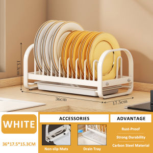 Veckle Set of Bowl Rack and Plate Rack Kitchen Dish Drainer Rack Carbon steel Kitchen Storage Rack with Tray