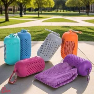 Khăn Lạnh Làm Mát Cấp Tốc Kèm Hộp Silicon & Móc Treo – Thoáng Khí Gọn Nhẹ – Cho Thể Thao Du Lịch
