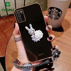 สร้อยข้อมือดอกไม้กระต่ายติดเพชรเงางาม3D หรูหราฝาครอบหลัง TPU เคสนิ่มใส่โทรศัพท์สีทึบสำหรับ A17K OPPO/A15S/A16K/A96/A76/A36/A3S/A31/A5S/A12/A52/A92/A91/a53/A39/A57/A59/A58/A78/A83/A54/A55/A74/A77S/A93/A94/A95/A1K/F1S/F5/F7/F9/F11โปร