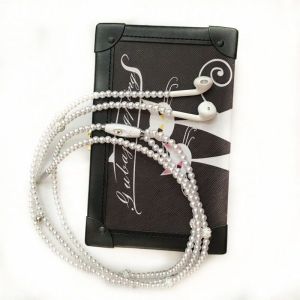 VAORLO Hot Deals Pearl Necklace Earphone Original High Quality 3.5mm In-Ear Pink Rhinestone Necklace Jewelry Beads Wired Earphones Handfree Headphone With Mic For Android Samsung Xiaomi OPPO Brithday Girls Gifts Universal Headset