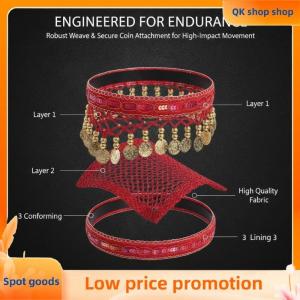 ✨QK shop✨ Ethnic Retro Belly Dance Headband With Red Sequin Coin Fringe Personalized Decorative Headpiece For Dance Performances