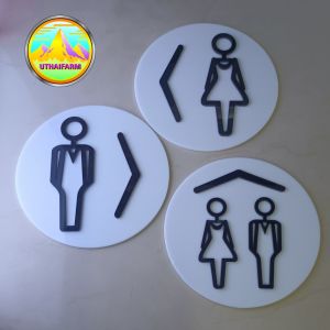 ป้ายห้องน้ำ สไตล์ Outline ดีไซน์ใหม่ งานอะครีลิคเลเซอร์ พร้อมลูกศรบอกทาง