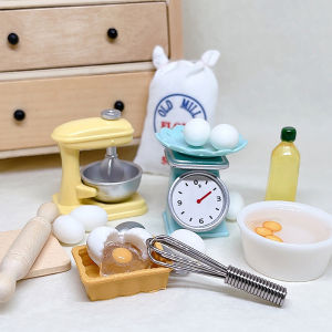 【Clementty】 1Set 1:12 Dollhouse Miniature Flour Egg Beater Rolling Pin Cut Board Oil Bottle Baking Tool Model Kitchen Decor Toy
