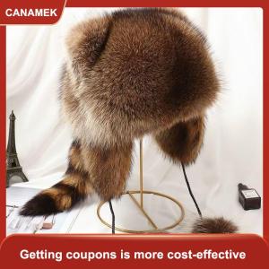 【CANAMEK】 Dễ Thương Raccoon Đuôi Sang Trọng Cap Phụ Nữ Mùa Đông Windproof Dày Ấm Tai Thời Trang Ngoài Trời Tai Flaps Máy Bay Ném Bom Hat Nga Hat