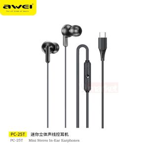 Awei PC-25T Wired Earphone Stereo Surround Sound Type-C Headphone Awei Earphone 1.2M Length Awei PC-25 Awei PC25
