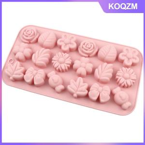 KOQZM 18Holes 3D Silicone Mold Daisy Tulip Flower Design Jelly Ice Pudding Soap Fondant Chocolate Cake Decorations Baking Tool Leaf