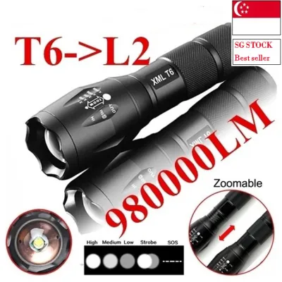 【SG 🚚】Tactical Flashlight Super Bright LED Torch Military Grade Outdoor Travel Camping Emergency Light