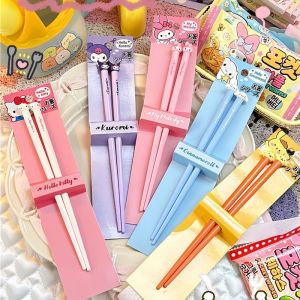 Cute My Melody Kuromi Cartoon Student Chopsticks Hello Kitty Cinnamoroll Protable Household Non-Slip Tableware Kitchen Supplies Gifts for Children