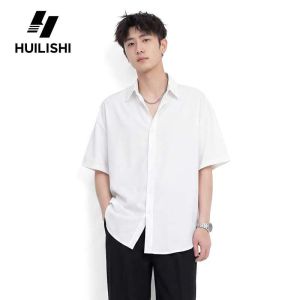 Huilishi mens short-sleeved shirt Korean version of the instrend drape handsome top